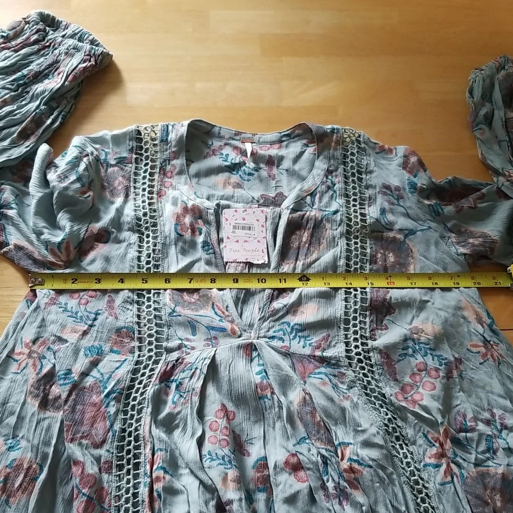 Free People Just The Two Of Us Printed Floral Lace Inset Tunic Dress, S